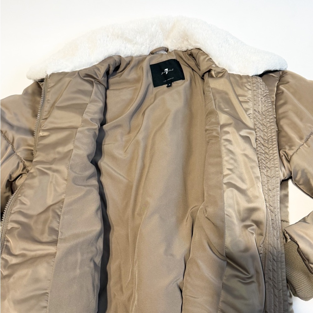 7 For All Mankind Puffer Jacket with Faux Fur Collar - Tan - Size S - Picture 7 of 9